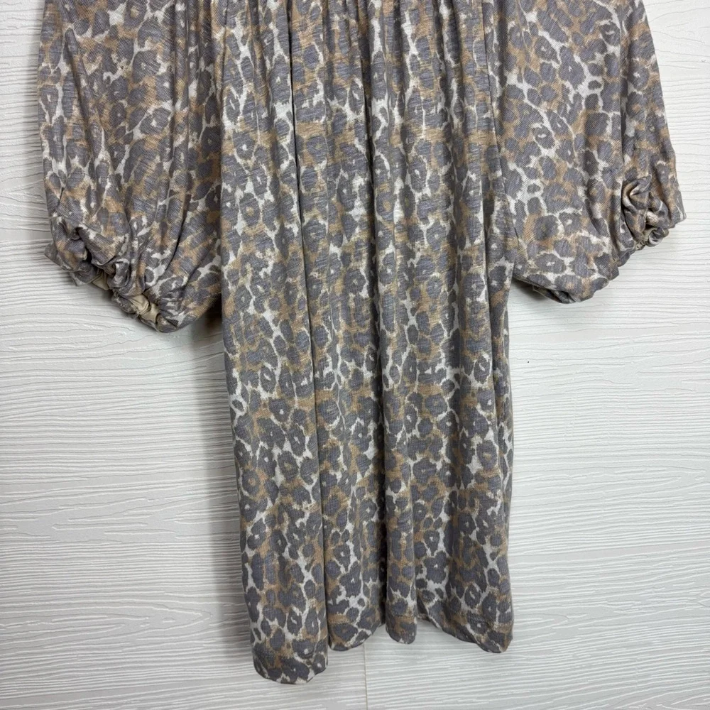 Anthropologie Maeve Leopard Linen Puff-Sleeved Top‎